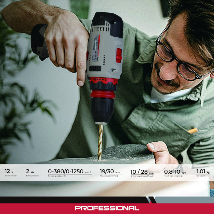 Perceuse-visseuse sans fil 10 mm 12 V 2,0 Ah en coffret